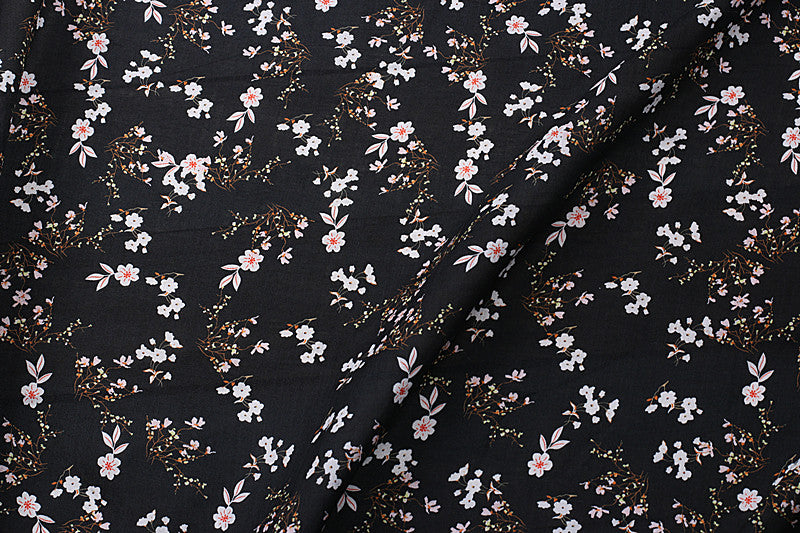 Black Daisy printed 42-count ramie fabric #Color_Black Daisy