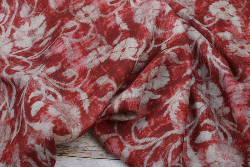 Red Vintage Floral printed 42-count ramie fabric #Color_Red Vintage Floral