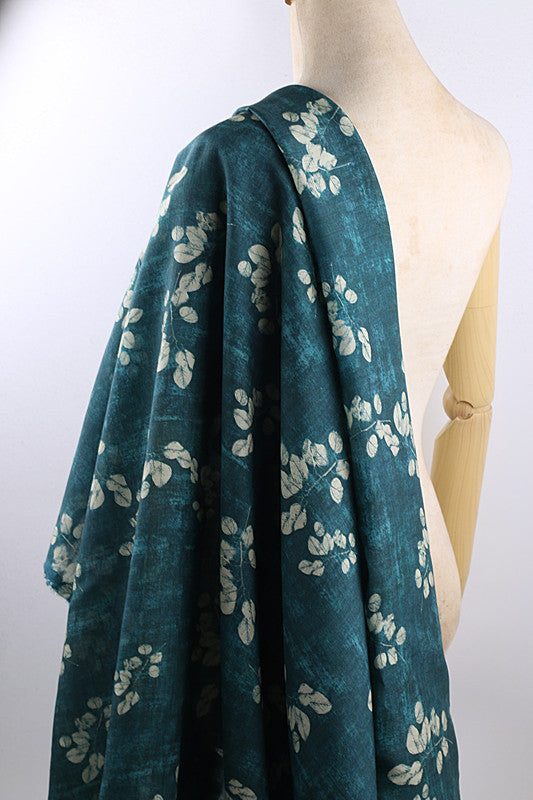Teal Leaves printed 42-count ramie fabric #Color_Teal Leaves