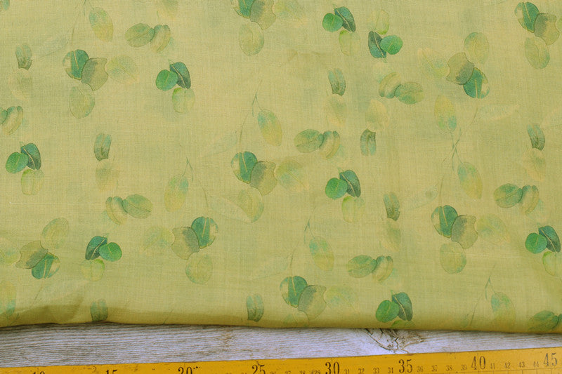 Yellow Fruit Leaves printed 42-count ramie fabric #Color_Yellow Fruit Leaves