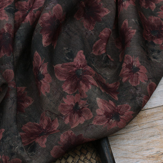 Grey Plum Floral printed 42-count ramie fabric #Color_Grey Plum Floral