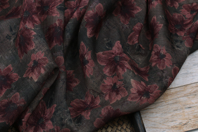 Grey Plum Floral printed 42-count ramie fabric #Color_Grey Plum Floral