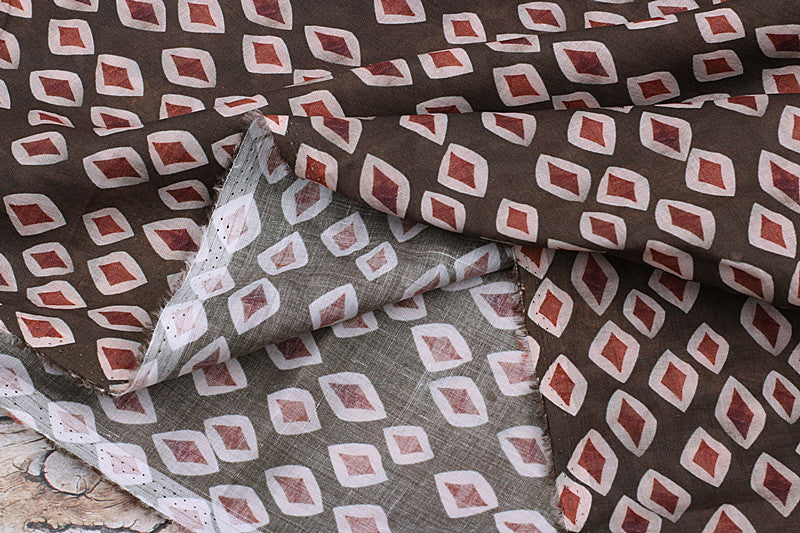 Coffee Geometric printed 42-count ramie fabric #Color_Coffee Geometric
