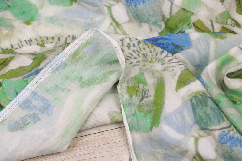 Blue Green Floral printed 42-count ramie fabric #Color_Blue Green Floral