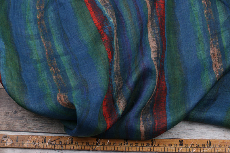 Indigo Rustic Stripes printed 42-count ramie fabric #Color_Indigo Rustic Stripes