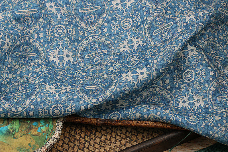 Blue Ornamental printed 42-count ramie fabric #Color_Blue Ornamental