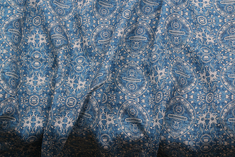 Blue Ornamental printed 42-count ramie fabric #Color_Blue Ornamental