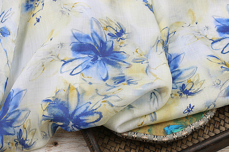 Blue Lily printed 42-count ramie fabric #Color_Blue Lily