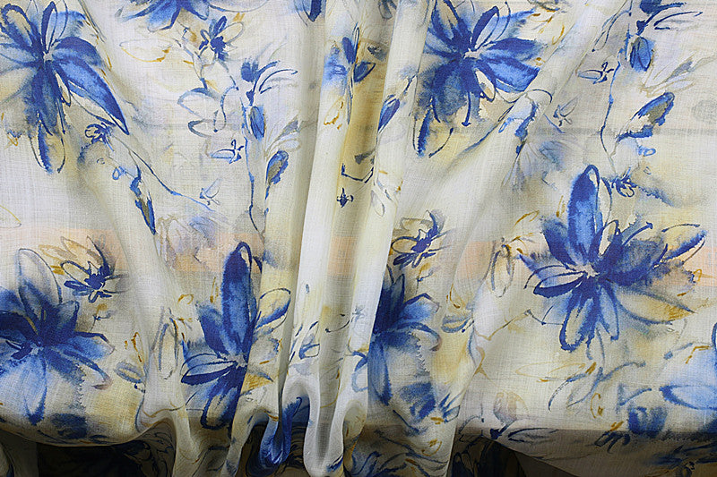Blue Lily printed 42-count ramie fabric #Color_Blue Lily