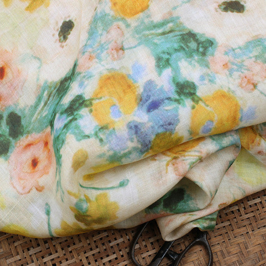 Pastel Watercolor printed 42-count ramie fabric #Color_Pastel Watercolor