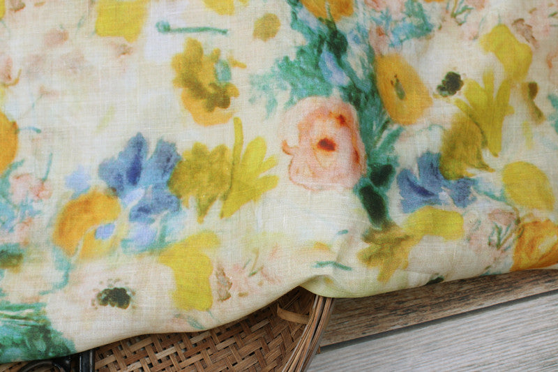 Pastel Watercolor printed 42-count ramie fabric #Color_Pastel Watercolor
