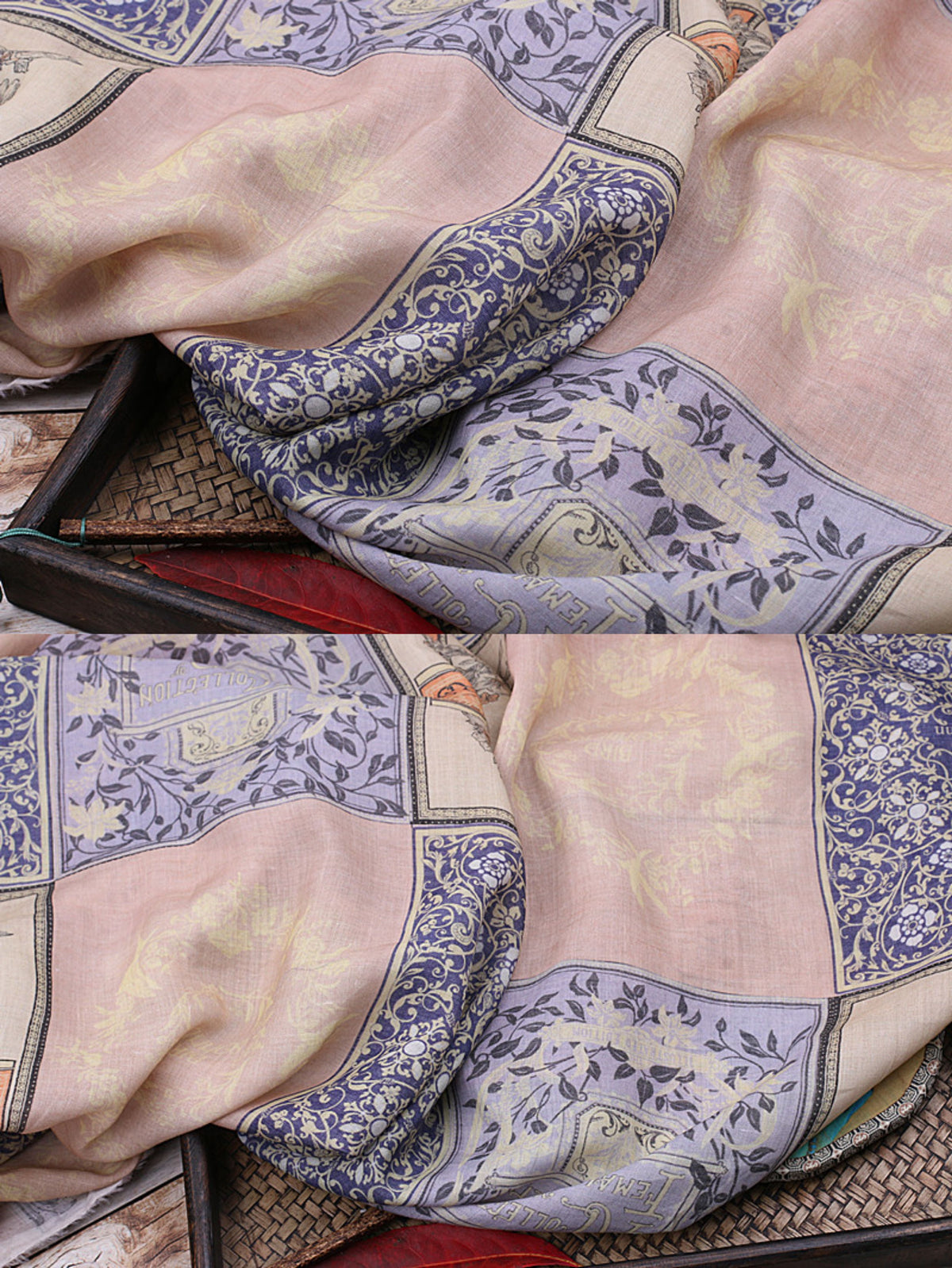 Blush Ornamental printed 42-count ramie fabric #Color_Blush Ornamental