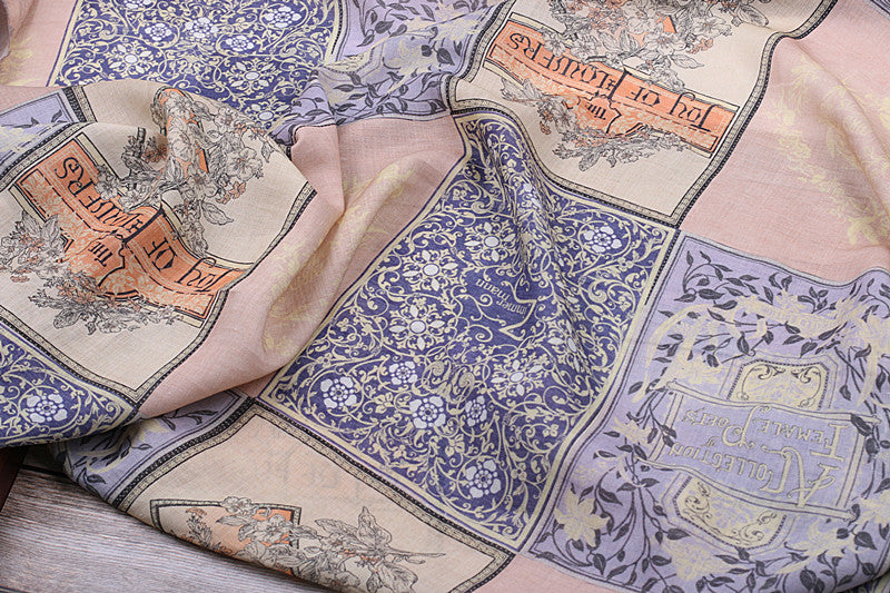 Blush Ornamental printed 42-count ramie fabric #Color_Blush Ornamental