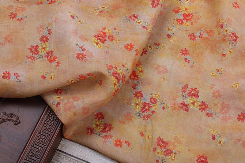 Peach Floral printed 42-count ramie fabric #Color_Peach Floral