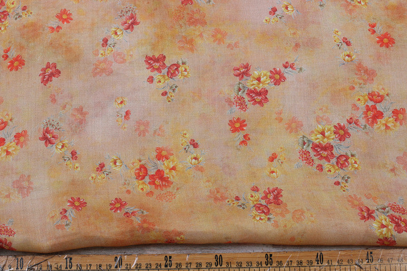 Peach Floral printed 42-count ramie fabric #Color_Peach Floral