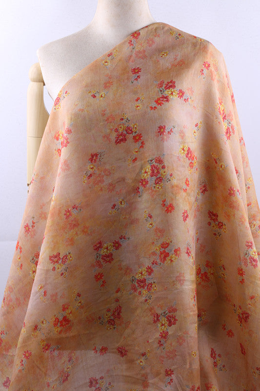 Peach Floral printed 42-count ramie fabric #Color_Peach Floral