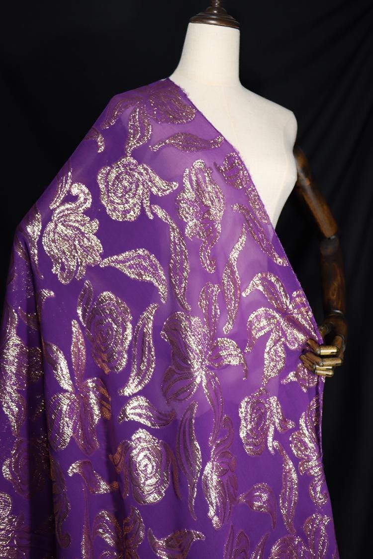 JFHZSH - 12 Momme Golden Thread Weave Silk Georgette Fabric - 130cm wide by the Yard