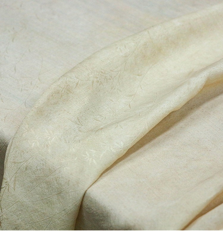 DIRZHU - 19 Momme Dirty Dyed Jacquard Baboo Floral Tussah Silk Fabric - 135cm wide By the Yard