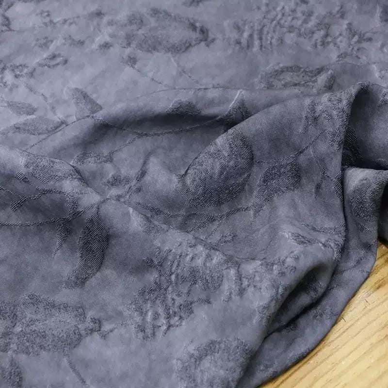 PUGOYI - 19 Momme Vintage Style Dirty Purple Tussah Silk Jacquard Silk Fabric - 125cm wide by the Yard