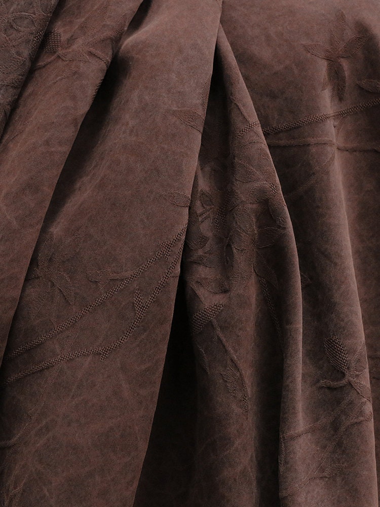 CRBELL - Coffee Red 28 Momme Handmade Jacquard Plain Satin Plant Dye Mud Silk Fabric, 135cm by the Yard