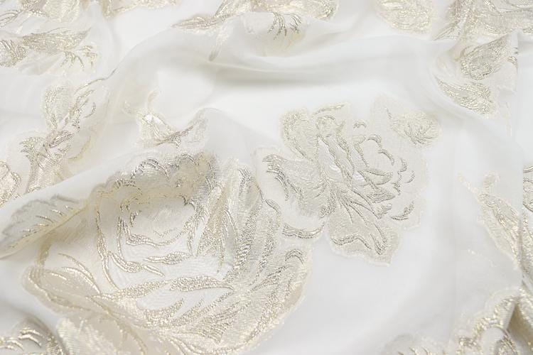 JFHBDD - 14 Momme Golden Thread Weave Silk Georgette Fabric - 140cm wide by the Yard