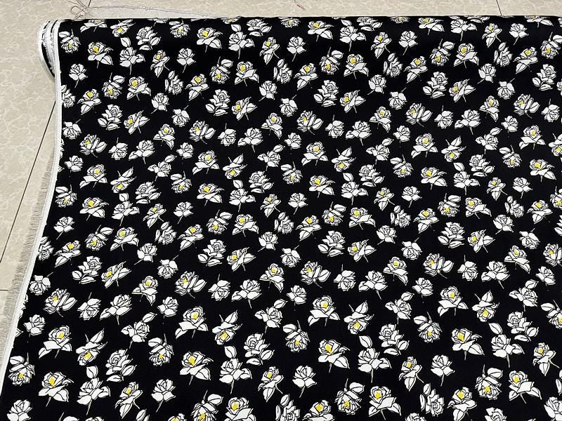 SQHDIH - 20 Momme Floral Print Double Joe Satin Silk Fabric - 135cm wide by the Yard
