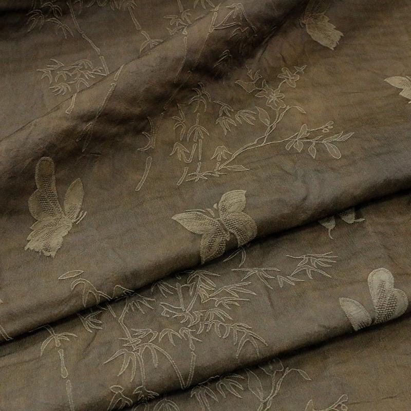 WJIUNI - 35 Momme Vintage Style Butterfly Jacquard Silk-Wool Blend Fabric - 138cm wide by the Yard