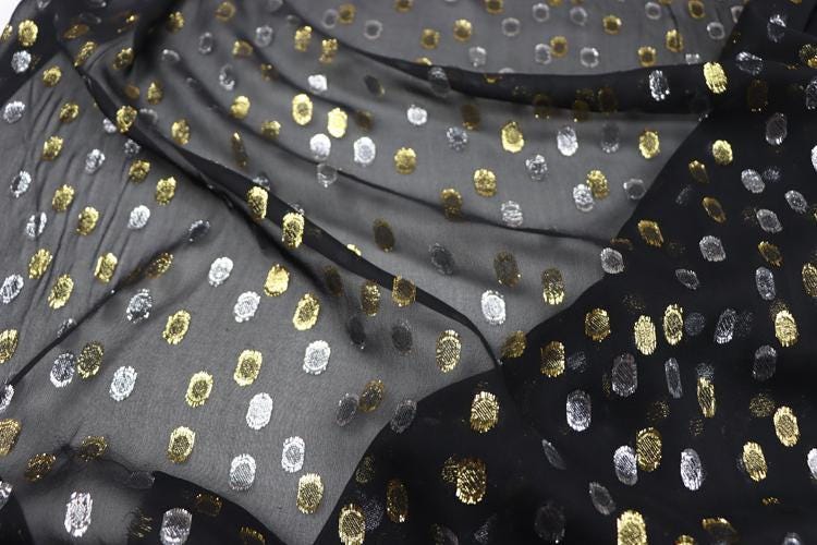 JFHJYD - 11 Momme Golden Thread Weave Silk Georgette Fabric - 112cm wide by the Yard