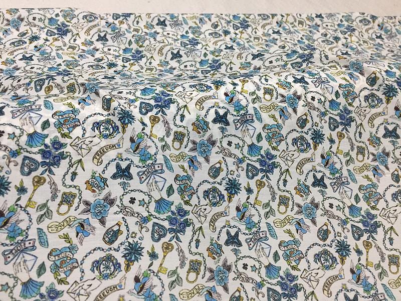 HFLASH - 12 Momme Silk Cotton Blended Print Fashion Fabric - 140cm wide by the Yard