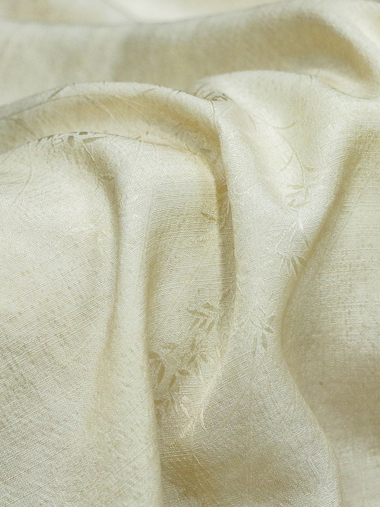 DIRZHU - 19 Momme Dirty Dyed Jacquard Baboo Floral Tussah Silk Fabric - 135cm wide By the Yard