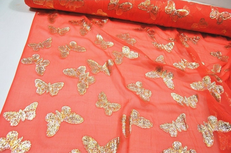 JINDIE - Golden Thread Weave Sheer Silk Crinkled Georgette Fabric - 114cm wide by the Yard