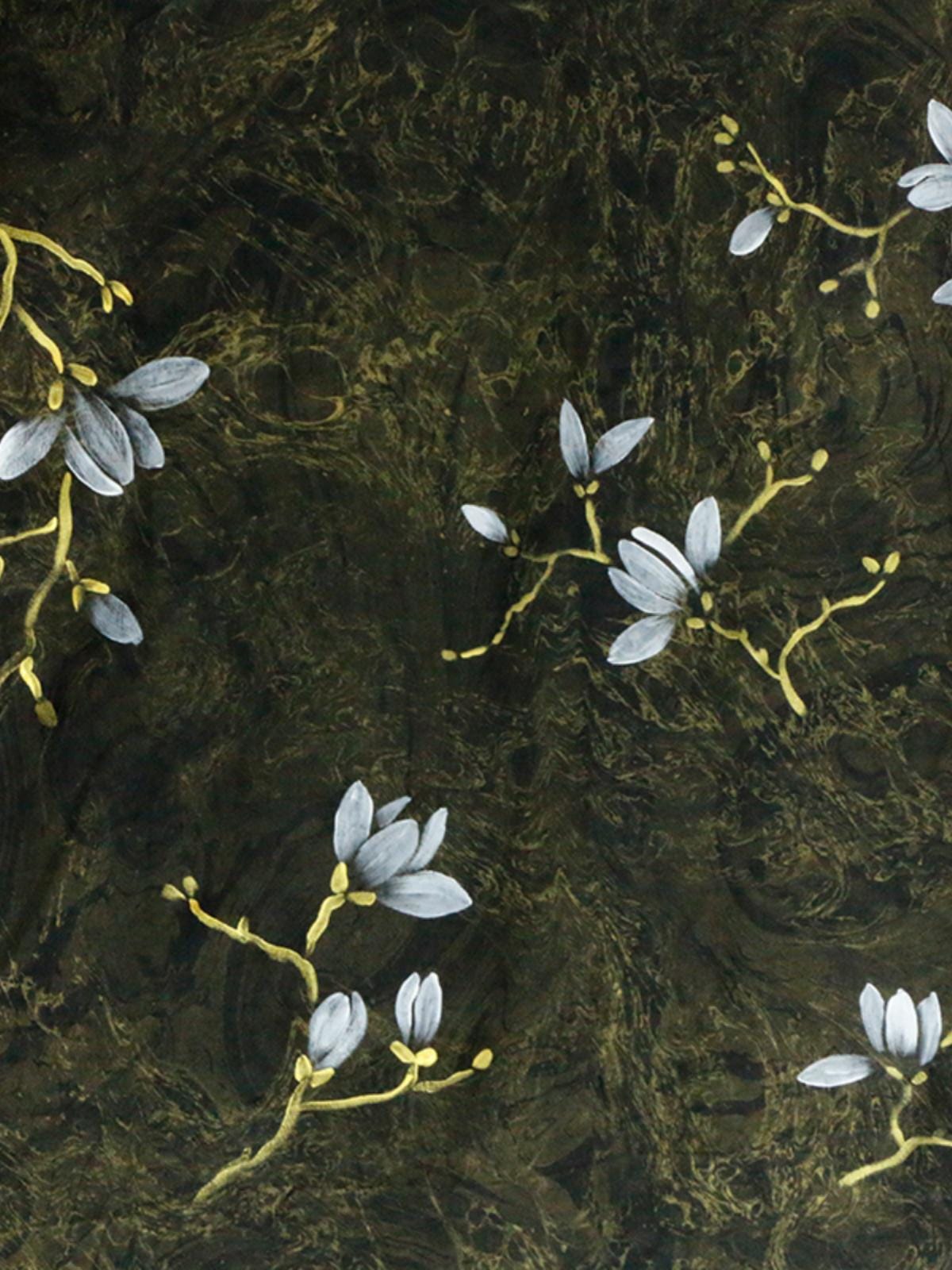 XGWSPD - 25 Momme Hand-Painted Magnolia Silk Plain Satin with Cracked Xiangyunsha Fabric - 110cm by the Yard