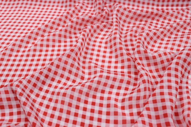 FANGEZ - 12 momme Classic Red Plaid Print Silk Crepe de Chine Fabric - 140cm wide by the Yard