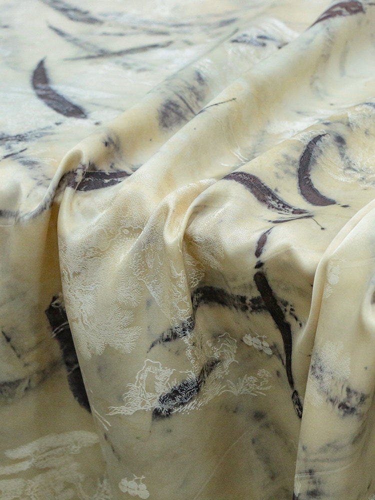 TUORA - Handmade Jacquard Plant Dye Silk Fabric Silk Viscose Blend - 135cm wide by the Yard