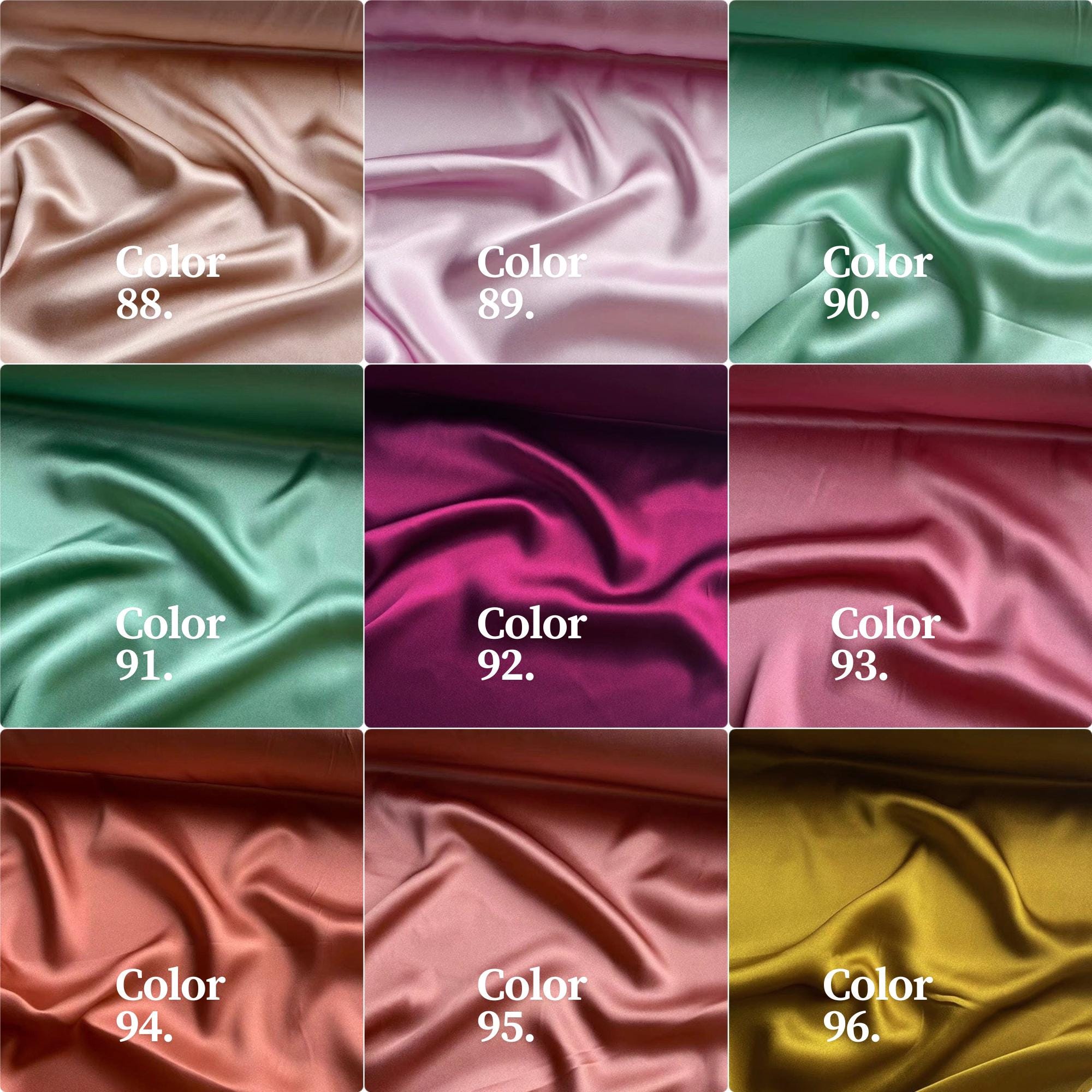 100% Silk Charmeuse, 16 Momme solid 120 colors 61-120, 114cm wide by the yard