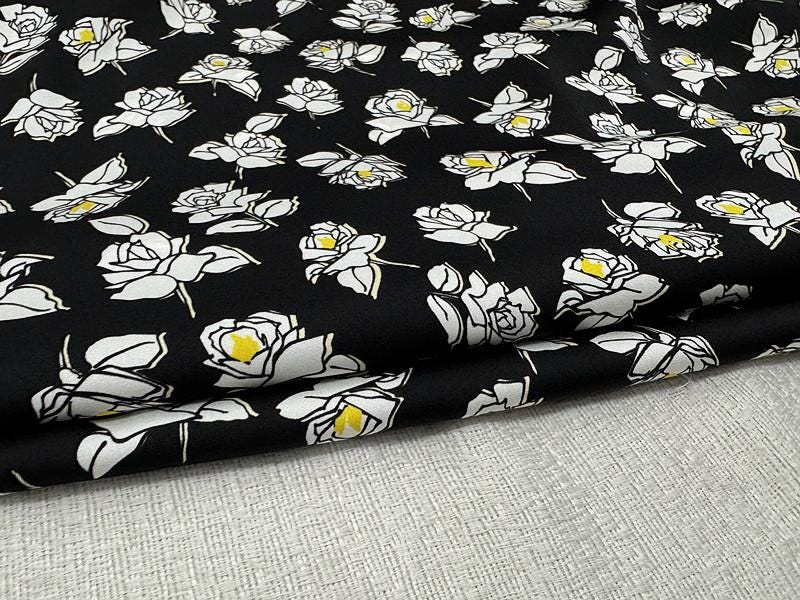 SQHDIH - 20 Momme Floral Print Double Joe Satin Silk Fabric - 135cm wide by the Yard