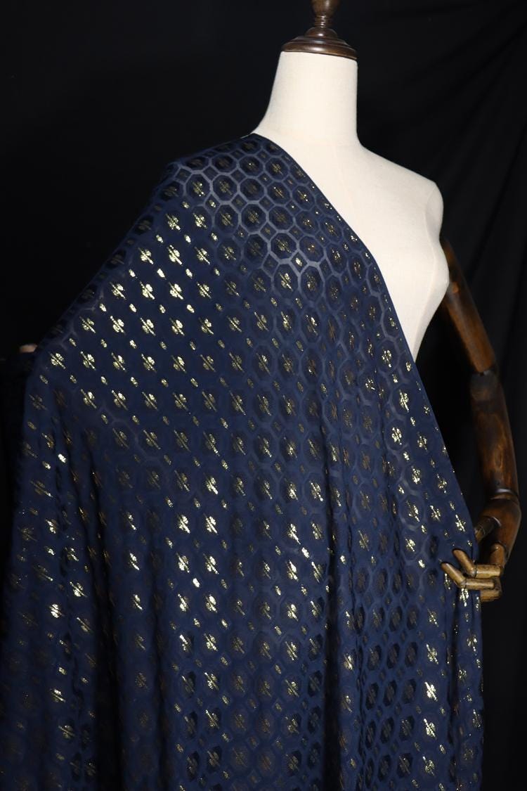 JFHZDH - 16 Momme Golden Thread Weave Silk Georgette Fabric - 114cm wide by the Yard