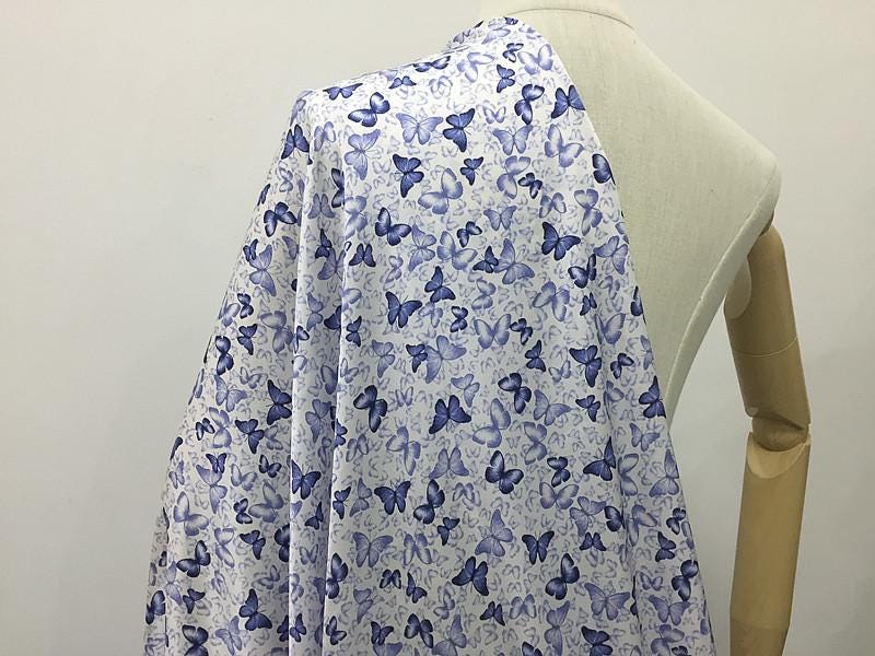 QICIDI - 19 Momme Celadon Butterfly Print Stretch Charmeuse Silk Satin Fabric - 135cm wide by the Yard