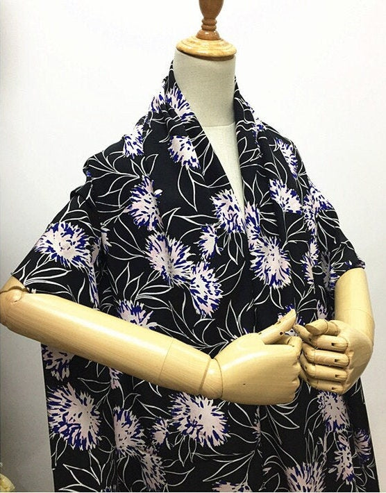 SONGHUA - 16 momme Floral Print Silk Crepe de Chine Fabric - 114cm wide by the Yard