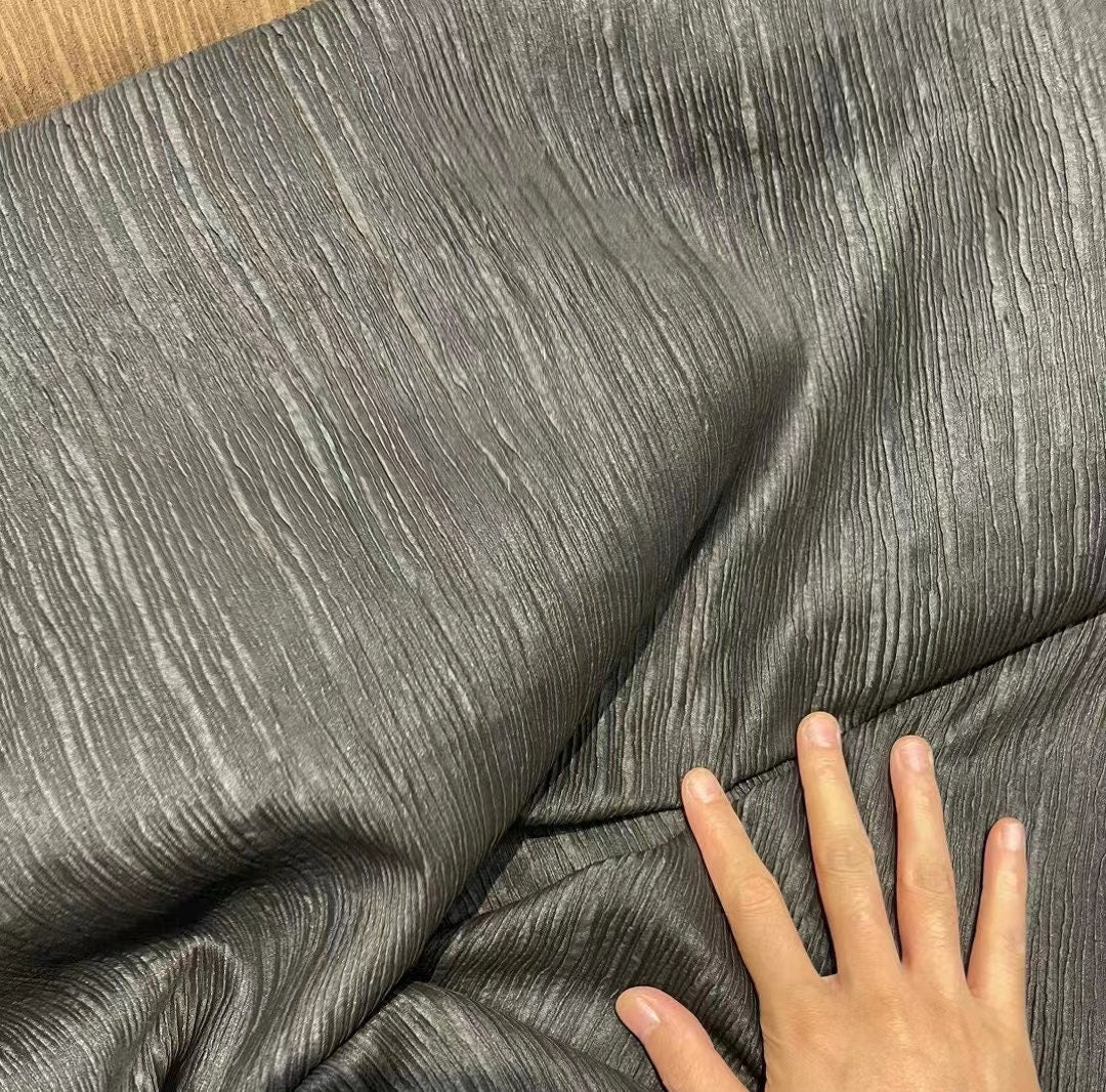 SHUNYUDUAN - 40 Momme Handmade Plant Dye Jacquard Crinkled Mud Silk Satin Fabric - 140cm wide by the Yard