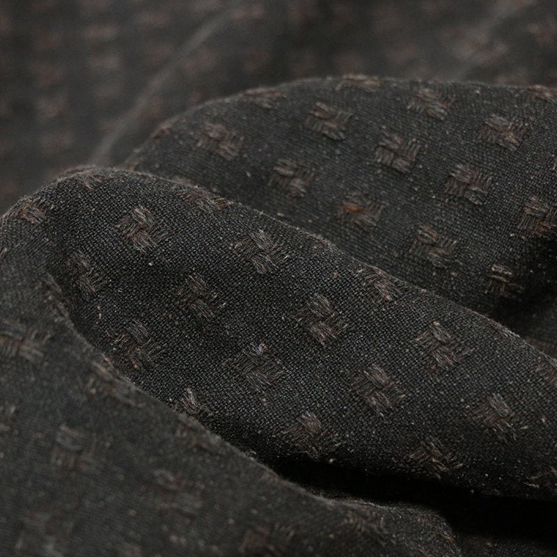 Special Checks - 50 Momme Handmade Coffee Brown Jacquard Tussah Mud Silk Fabric - 97cm wide by the Yard
