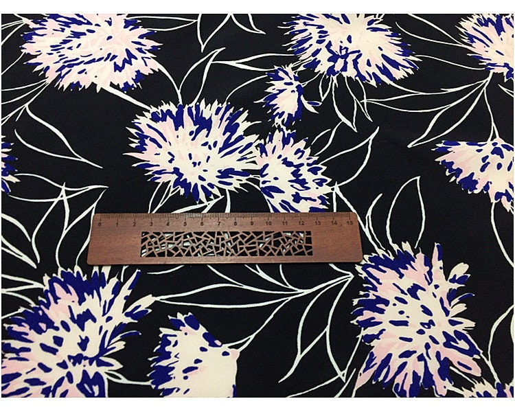 SONGHUA - 16 momme Floral Print Silk Crepe de Chine Fabric - 114cm wide by the Yard