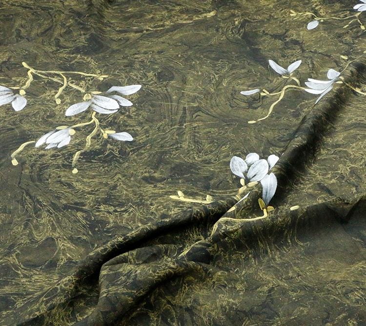 XGWSPD - 25 Momme Hand-Painted Magnolia Silk Plain Satin with Cracked Xiangyunsha Fabric - 110cm by the Yard
