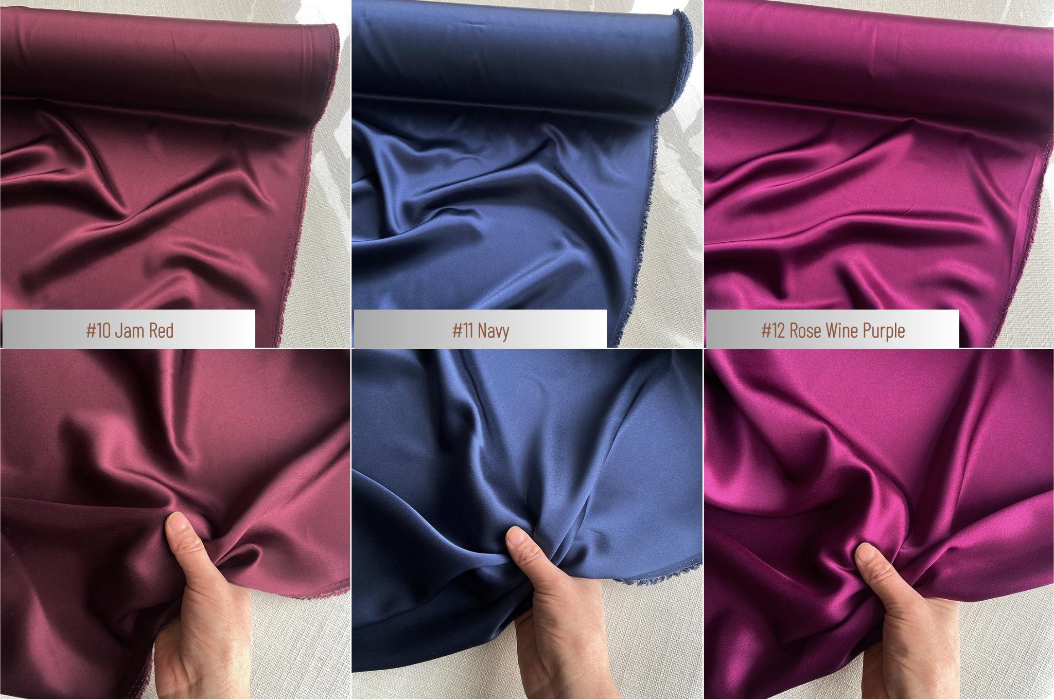 100% Silk Charmeuse, 22 Momme solid 50 colors, 114cm wide by the yard