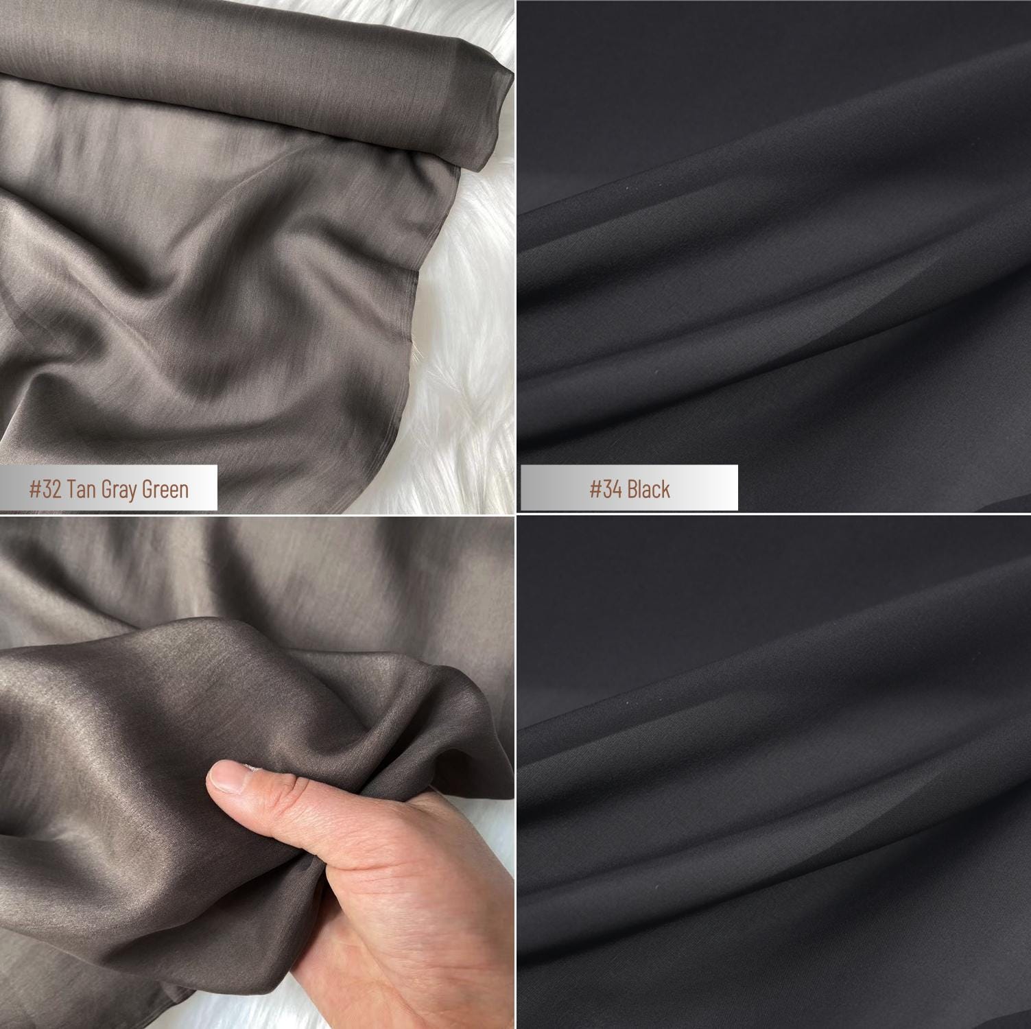 34 Solid Colors - 8 momme Silk Chiffon Fabric - 140cm wide by the Yard
