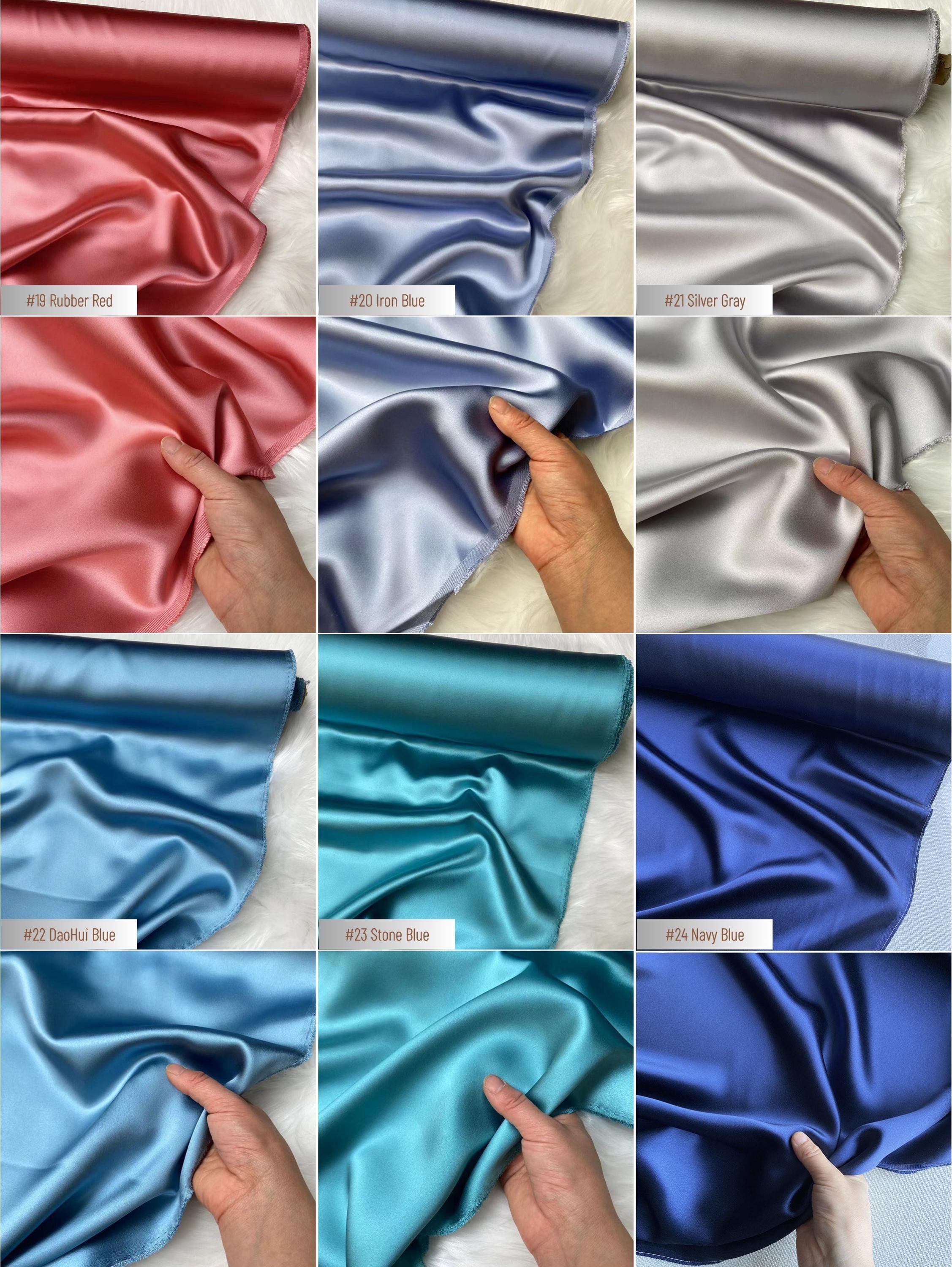 40 Momme Silk Satin Fabric by the Yard, 100% 6A Mulberry Silk, 114cm Wide, 50 Solid Colors, Heavy Luxury Silk Charmeuse