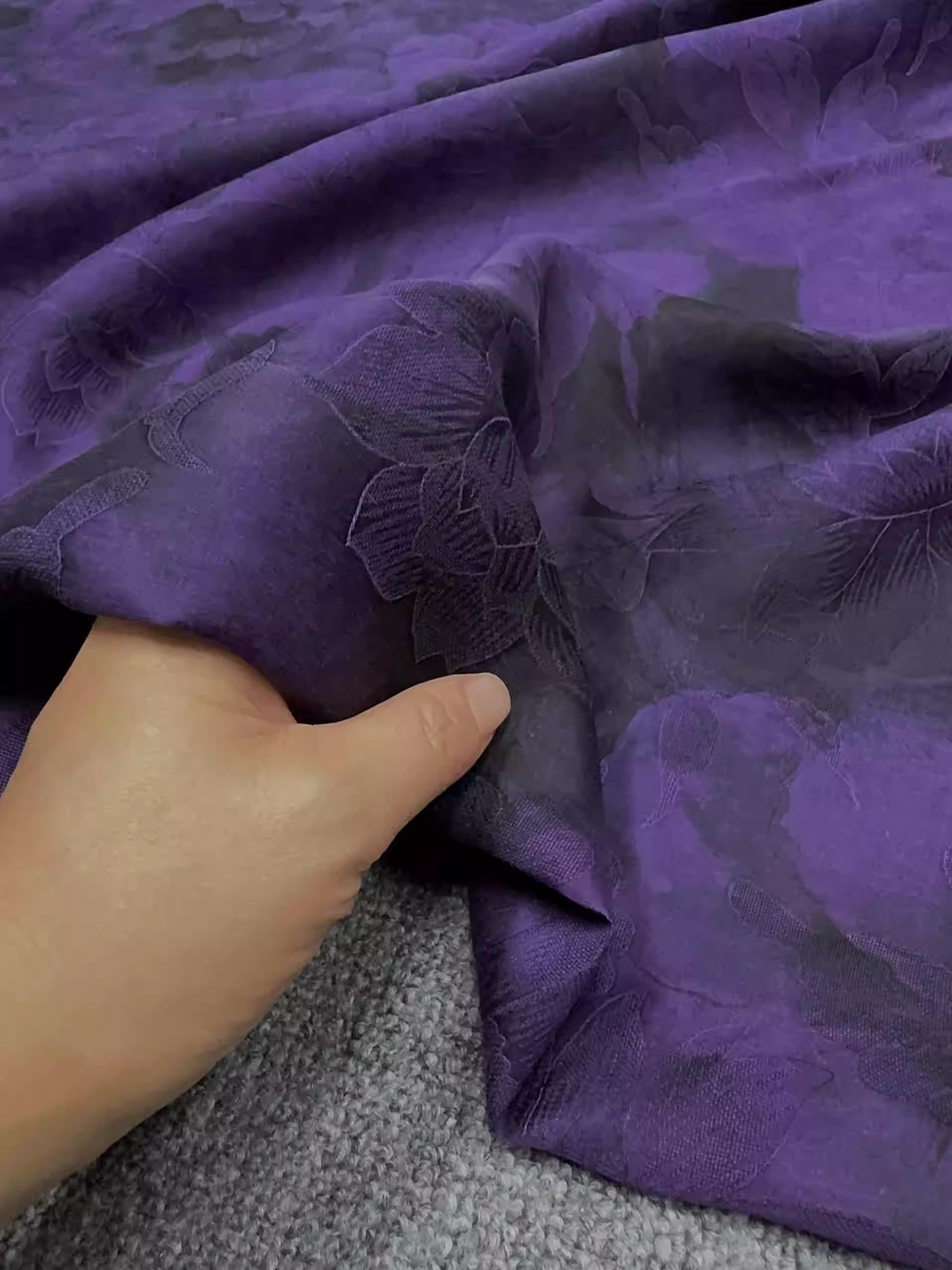 BUBHLZZ - Chic Purple 26 Momme HUALUO Jacquard Hongyunsha Silk Fabric (Openwork texture) - 114cm by the Yard