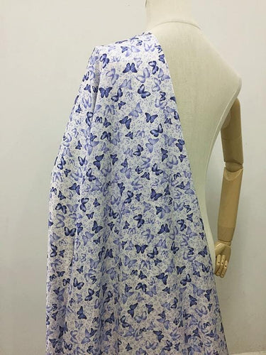 QICIDI - 19 Momme Celadon Butterfly Print Stretch Charmeuse Silk Satin Fabric - 135cm wide by the Yard