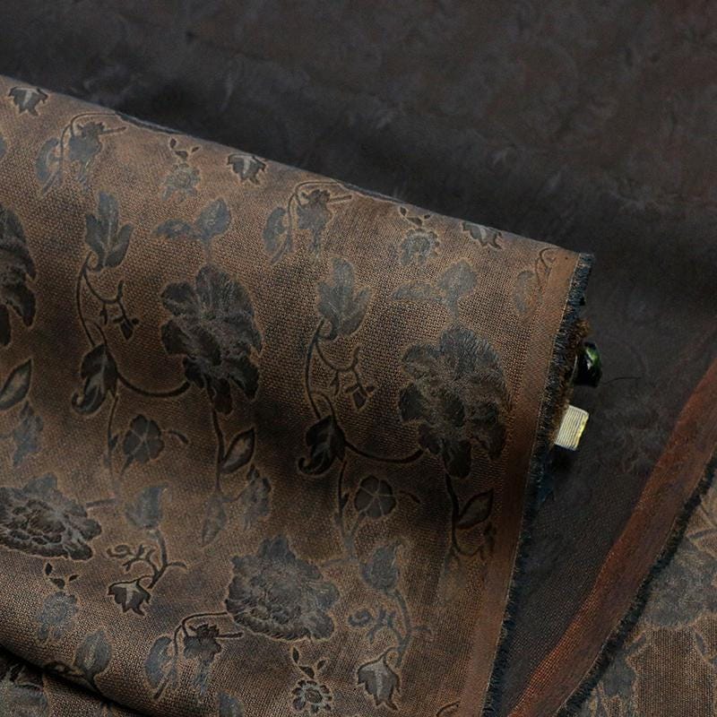 LZHLCY - Handmade 22 Momme HUALUO Natural-colored Flowers Jacquard Mud Silk Fabric (Openwork texture) - 130cm by the Yard