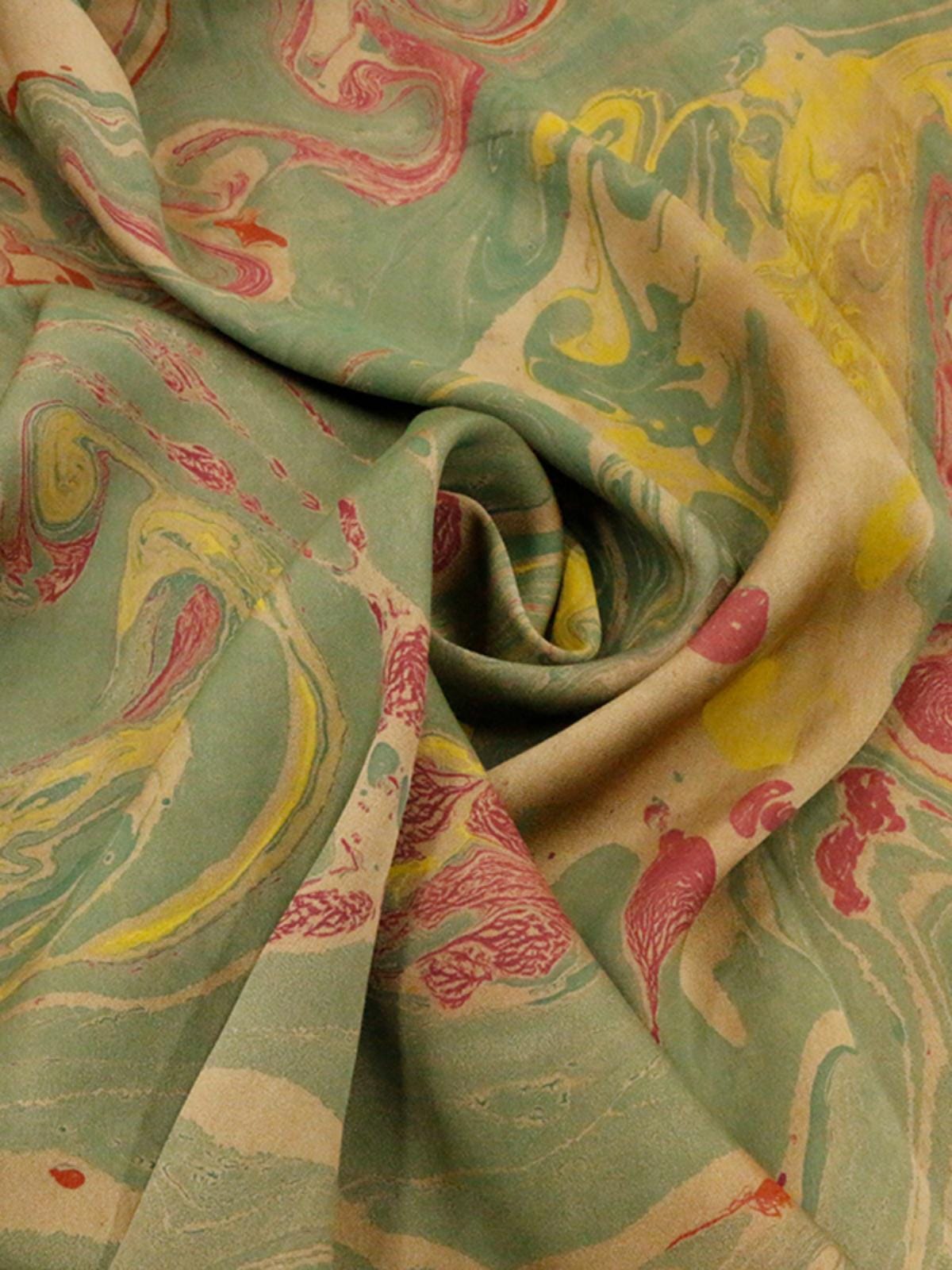 MOCIFL - Handmade 38 Momme Special Green Inkwell Technique Mud Silk Satin Fabric By the Yard